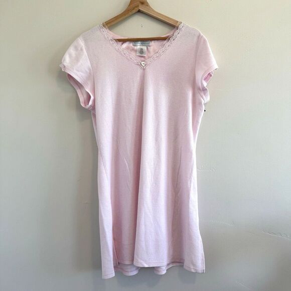 Vintage 90s Earth Angels pink Knit Lace Trimmed Night Gown size M - Picture 1 of 7